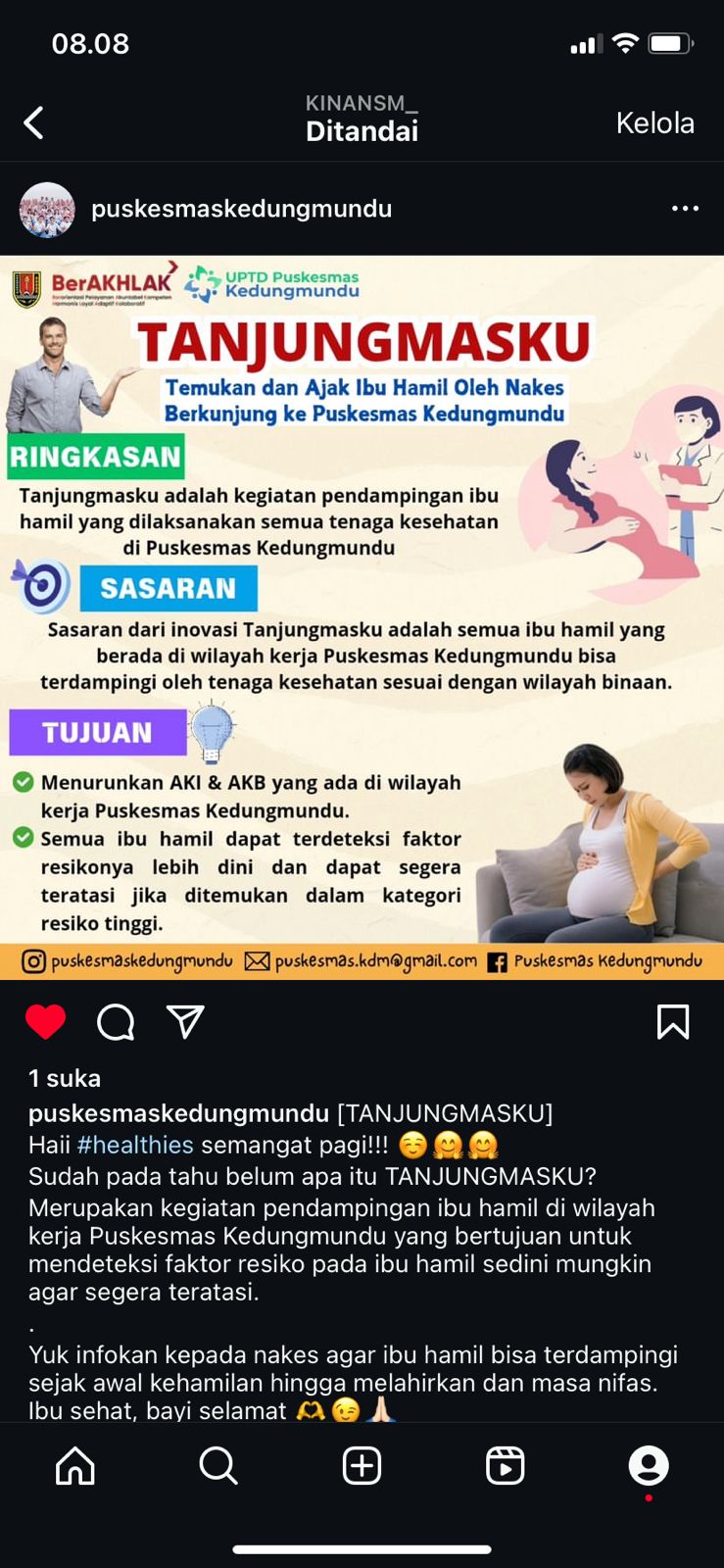 TANJUNGMASKU (Temukan dan Ajak Ibu hamil oleh nakes berkunjung ke Puskesmas Kedungmundu)